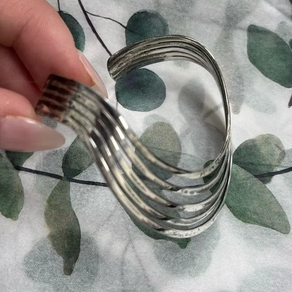 Modernist 925 Sterling Silver Wave Cuff Bracelet